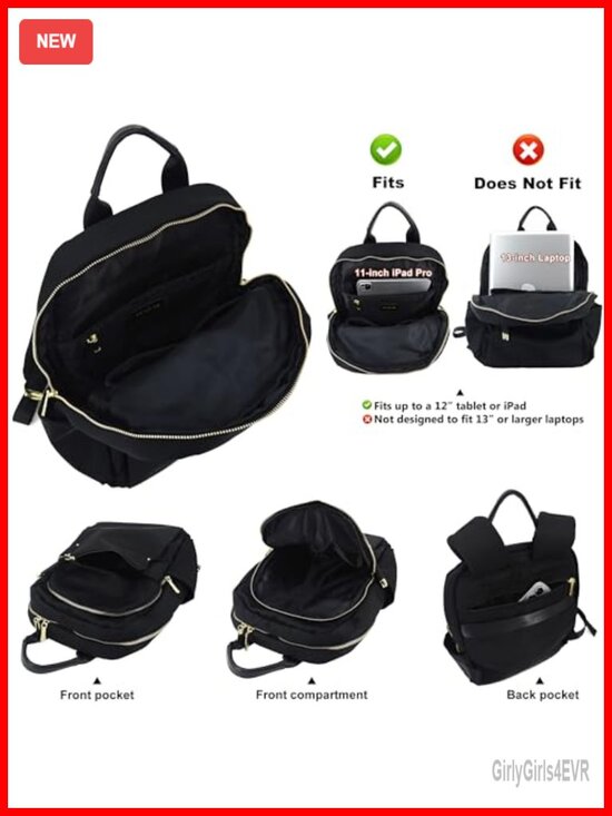 Water-Resistant Nylon Backpack Purse with Gold Hardware, Daypack for Women main image 5